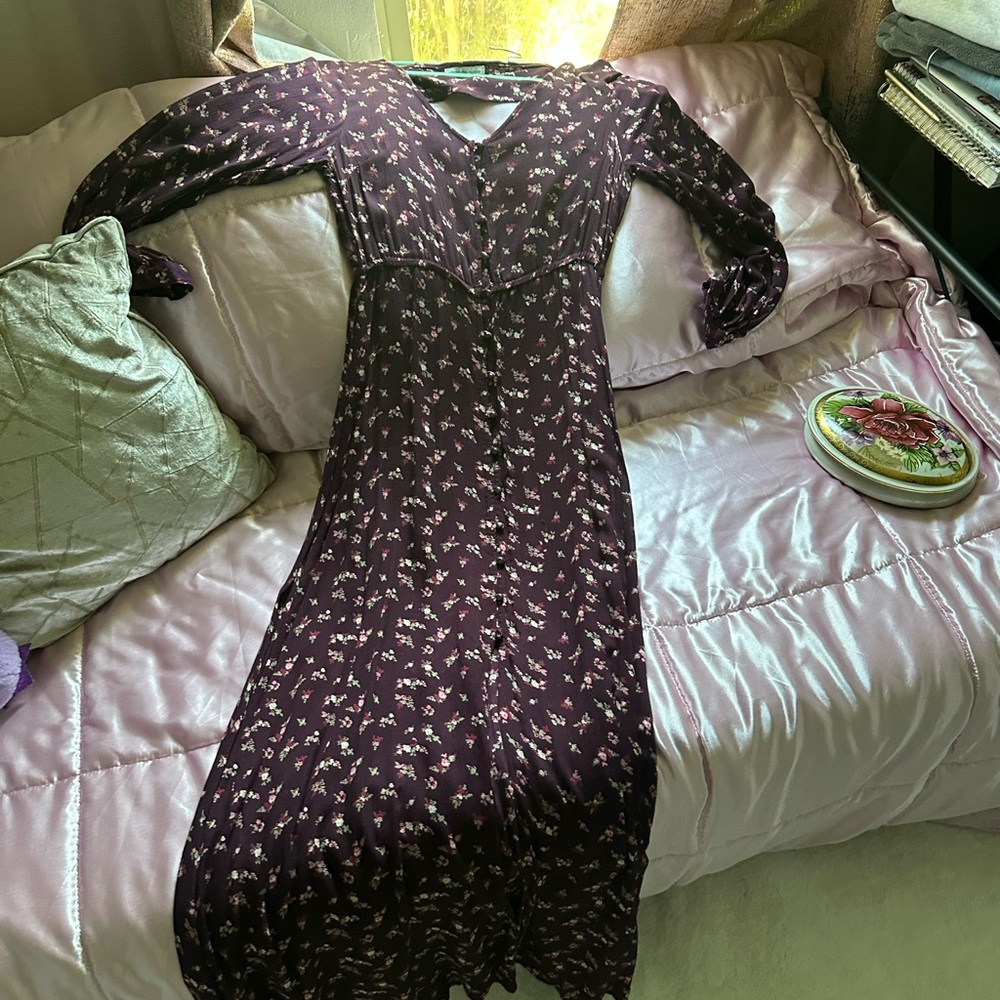 Forever 21 Plum Floral Maxi Dress with Pink Accent Blossoms